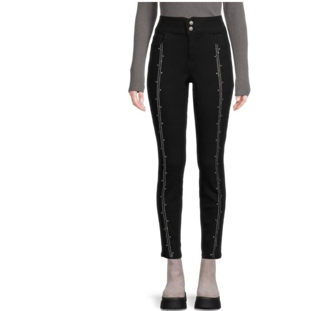 COPPERFLASH High Rise Crystal Embellished stretch Skinny Jeans black SZ 8 NEW